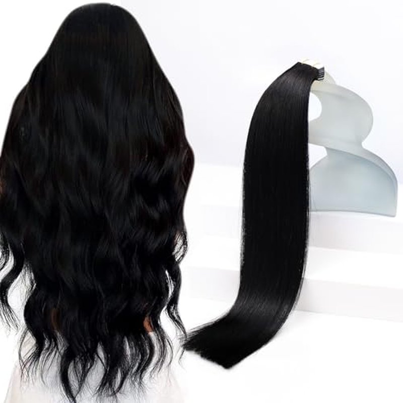 Sunny Hair Tape in Hair Extensions Human Hair 26inch Hair Extensions Real Human Hair Tape in Extensions for Women Jet Black Invisible Remy Hair Natural Straight Skin Weft Double Sided Tapes 20Pcs 50g