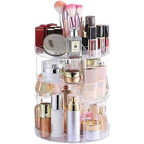 Cq acrylic Rotating Makeup Organizer,Adjustable Spinning Skincare Organizer for Vanity,Countertop,Clear Rotating Perfume Organizers,Bathroom Lazy Susan Organizer and Spin Skin Care Storage Rack,1 Pack