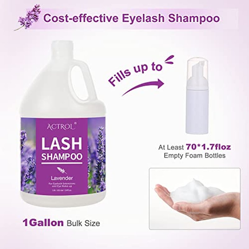 Eyelash Extension Cleanser Gallon Lavender 3.8L Natural Lash Extension Shampoo Professional Eyelid Foaming Cleanser Paraben & Sulfate Free Non-lrritating with Salon and Home Care