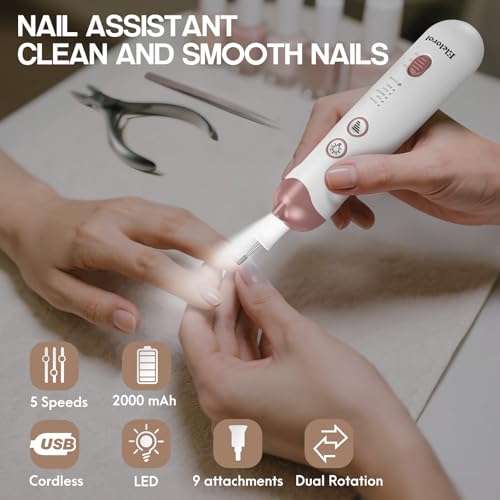 Eletorot Electric Nail File Set for Seniors, 8 in 1 Toenail Grinder Kit for Thick Nails, Professional Manicure and Pedicure Kit, Cordless Pedicure Tools for feet, 5 Speeds Nail Drill Machine