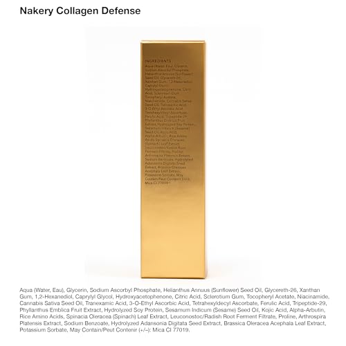 Nakery Collagen Defense Face Serum, 25% Vitamin C Complex with Niacinamide and Peptides, Anti Aging Collagen Booster for Wrinkles and Dark Spots, Brightening Skin Treatment, Made in USA