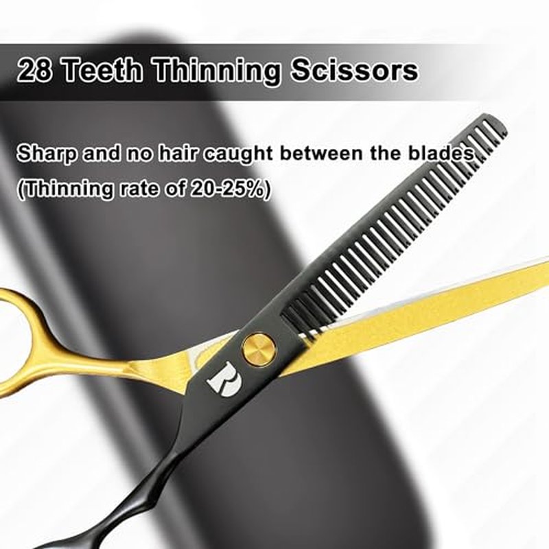 Professional Hair Cutting Shears Set,6 Inch Barber Hair Cutting Scissors Kit,Hairdressing Thinning Shears for Hair Cutting,Sharp Blades Haircut Scissors Kit for Women/Men/Kids (Rainbow) (Gold)