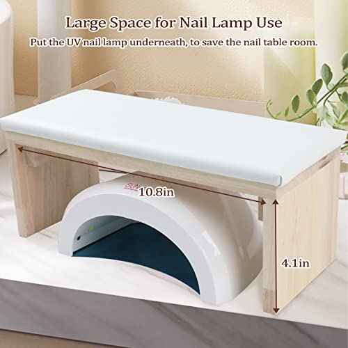 Arm Rest for Nail Techs, Professional Microfiber Leather Nail Arm Rest Cushion with Soft High-Density Sponge Solid Wood Table Non-Slip Manicure Hand Rest Stand for Nail Supplies (White)