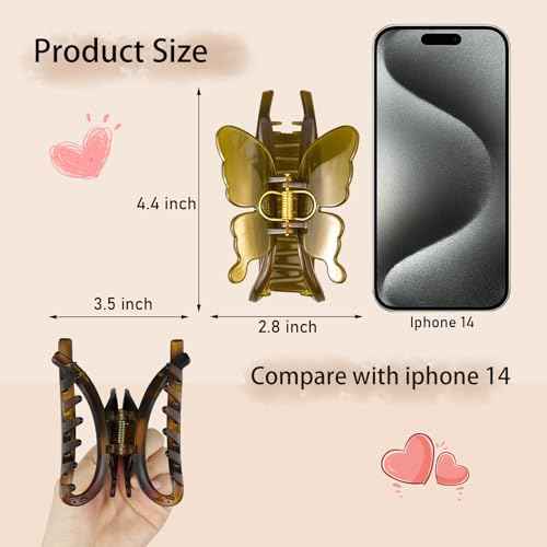 Large Butterfly Hair Claw Clips, Hair Clips for Thick/Thin Curly Long Hair, Strong Hold Matte Nonslip Cute Hair Clips for Women/Girls, Neutral Claw Clips for Hair