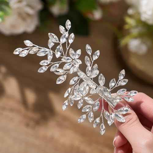 SWEETV Rhinestone Wedding Hair Comb Crystal Hair Pieces Bridal Side Combs Elegant Bride Hair Accessories Wedding Hair Clip for Women Girls Bridesmaid