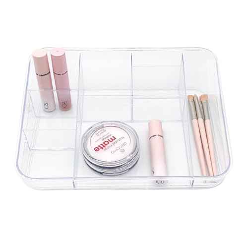 SUNFICON Makeup Tray Organizer Cosmetic Display Case Office Stationery Storage Holder Countertop Storage Unit Makeup Box for Bathroom Drawers,Vanities Office Desk,Washable Crystal Clear Acrylic