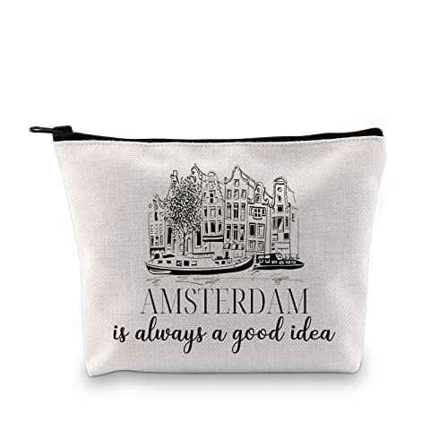 Amsterdam Holiday Vacation Trip Surprise Gift Netherlands Holland Dutch Souvenir Gift Travel Makeup Zipper Pouch Gift for Amsterdam lover (Good Idea Amsterdam Bag)