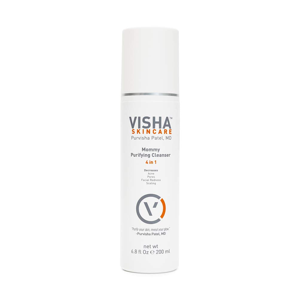 Visha Skincare Mommy 4 in 1 Multitasking Purifying Cleanser, Pregnancy and Nursing Safe Face Cleanser, Minimizes Pores, Reduce Facial Redness and Exfoliates, Great for Dry and Sensitive Skin 6.8oz