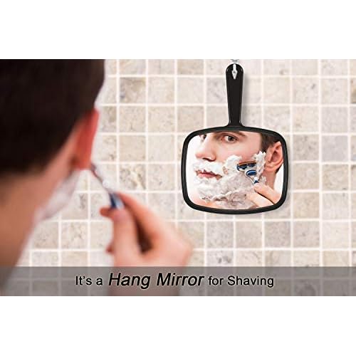 PROTECLE Hand Mirror, 10.3" L x 7.4" W Salon Barber Hairdressing Handheld Mirror with Handle, Square Black