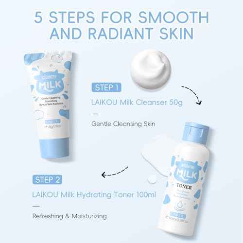 LAIKOU Skin Care Set, Skin Care Routine Kit for Women, Skincare Gift Set, Travel Size Toiletries with Milk Cleanser, Toner, Serum, Eye Cream, Face Cream Mother's Day Christmas Birthday Daughter Wife