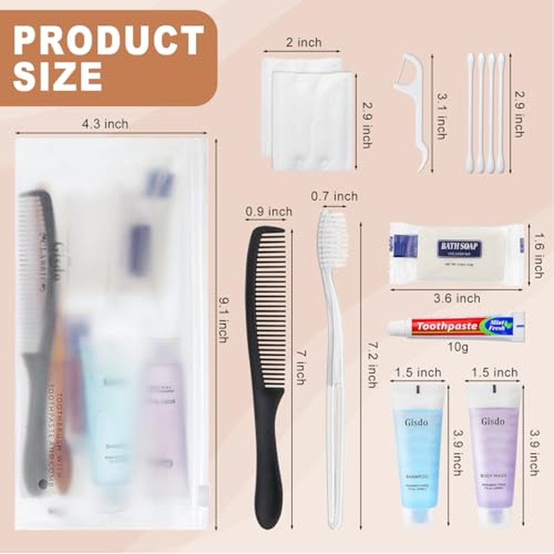 50-Pack Toiletry Kits - Personal Hygiene & Travel Kit for Men, Women & Charity - Disposable, Bulk Homeless Care Package Supplies