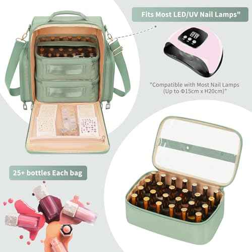 OCHEAL Nail Polish Organizer, Holds Nail Lamp and 75+ Bottles, Nail Organizers and Storage Holder Case with 3 Individual Bags Fit Manicure Tools Manicurist Travel Carrying kit -Green