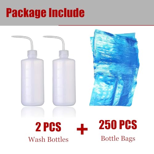 Sotica Tattoo Wash Bottles with Bags 2pcs 500ml Tattoo Squeeze Bottles 16oz with 250pcs Wash Bottle Bags Tattoo Bottle Covers Tattoo Accessories