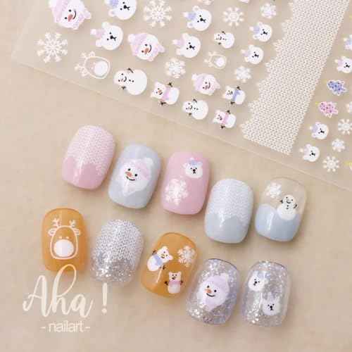 Christmas Nail Stickers Winter Snowman Snowflake Nail Art Stickers 8PCS Elk Santa Claus Christmas Nail Art Designs Supplies 3D Nail Adhesive Decals Xmas Transfer Sliders for Manicure Nail Decorations
