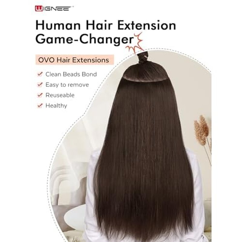 WIGNEE Double Invisible PU OVO Human Hair Extensions 100% Remy Hair Weft Brown Hair Extensions Human Hair 2 PCS 12 Inch No Glue Wefts Micro Bead Real Human Hair Extensions (2)