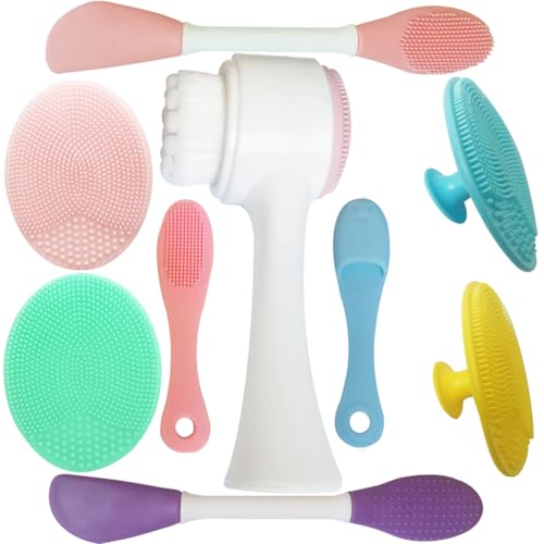 9-in-1 Face Scrubber Face Cleaning Brushes Super Soft Silicone Cleanser Brush and Facial Cleansing Massager Brush Face Cleansing Brush Set