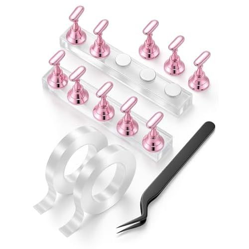 Nail Stand Set for Nail Art Practice & Display - Complete Acrylic Nail Holder Kit with Bonus Tweezers & Double-Sided Tape, False Nail & Press On Nail Practice Stand for Home DIY, Salon Use
