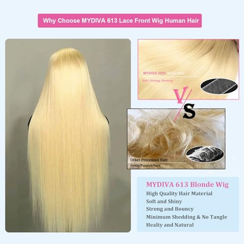 613 13x6 Lace Front Wig Human Hair Straight Blonde Lace Front Wigs Human Hair Pre Plucked with Baby Hair 180% Density 613 HD Lace Frontal Wig for Women 613 Blonde Wig 26 inch