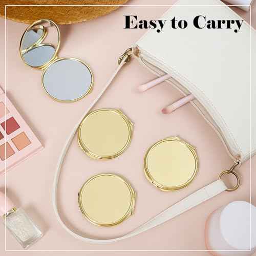 8 Pcs Compact Mirror for Purse, Portable Folding Compact Mirror, Double-Sided 1X/2X Magnifying, Metal Round Shell, Mini Travel Makeup Mirror for Women Bridesmaid Gifts (Gold)