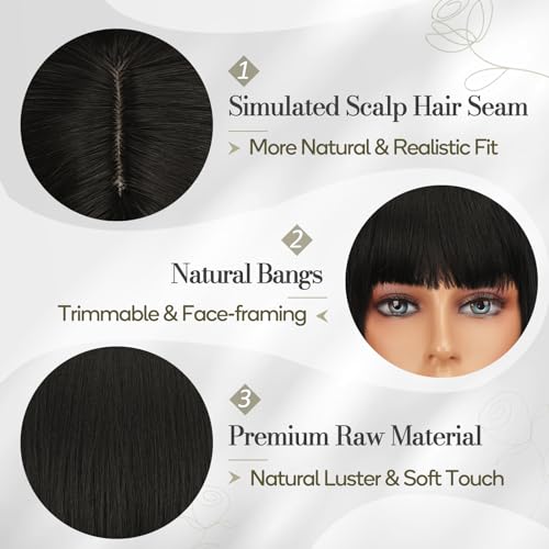 BARSDAR Short Black Bob Wig With Bangs - Short Black Bob Wig With Bangs for Women - 12 Inch Chin-Length Natural Looking Soft Synthetic Hair Replacement Daily Halloween Velma Kelly Mia Wallace Wigs