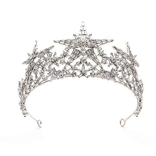JWICOS Silver Shining Star Princess Tiara Crown for Women and Brides Bridal Hair Accessories for Engagement Wedding Prom Pageant