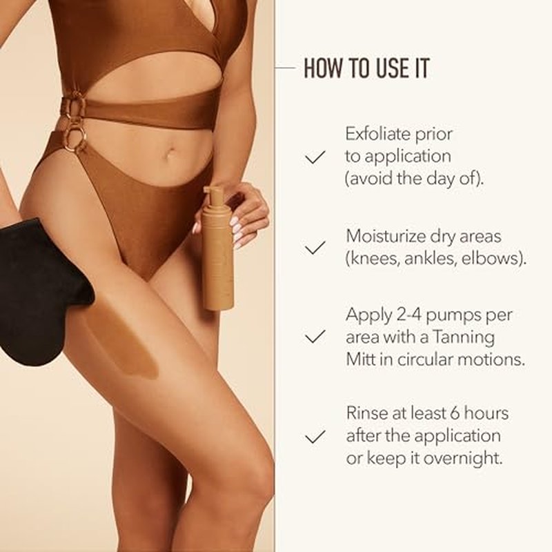 Nuda Self Tanning Mousse | Lightweight Sunless Tanning Lotion | Cruelty Free Body Self Tanner Mousse with Natural Ingredients | Bronzing Lotion at Home (190mL, Dark)