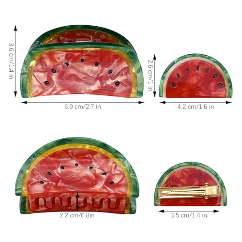 2 Pcs Watermelon Hair Claw Clips Acetate Hair Claw Fruit Small Hair Catch Jaw Clamp Strong Hold Hair Jaw Barrettes Clips Non-slip Retro Hair Accessories for Women Girls