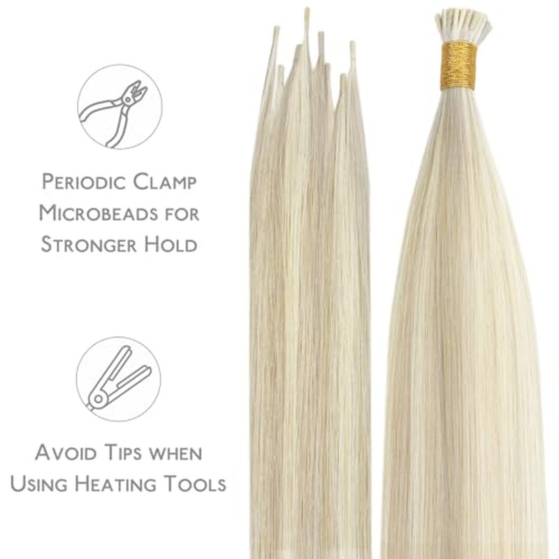 WENNALIFE I Tip Hair Extensions Human Hair, 50g 50s 20 Inch Ash Blonde Highlighted Platinum Blonde Remy Itip Human Hair Extensions Invisible Itips Straight I Tips Fusion Extensions Real Human Hair