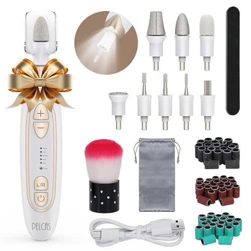 PELCAS Electric Toenail Grinder for Thick Toenails, 5 Speeds Manicure and Pedicure Kit, Cordless Nail Drill with LED Light, Electric Nail File for Human, Pet, Thick Toenails, Natural & Acrylic Nails