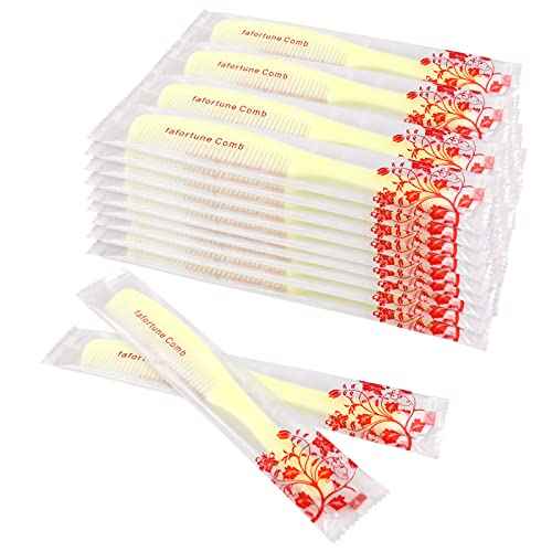 200 PCS Disposable Combs in Bulk Individually Wrapped, Plastic Unbreakable Yellow Hair Combs for Homeless, Suitable for Family,Hotel, Air Bnb, Shelter,Nursing,Home,Charity and Church