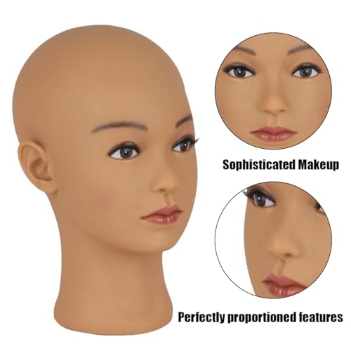 Hairway Female Professional Cosmetology Training Mannequin - Bald Mannequin Head for Wigs Making and Display - With Free T-Pins (Light Brown 21.5 Inch)