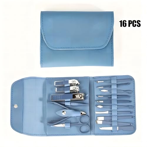 16PCS Professional Manicure & Pedicure Set Stainless Steel Nail Care Kit Travel Manicure Kit, Purple