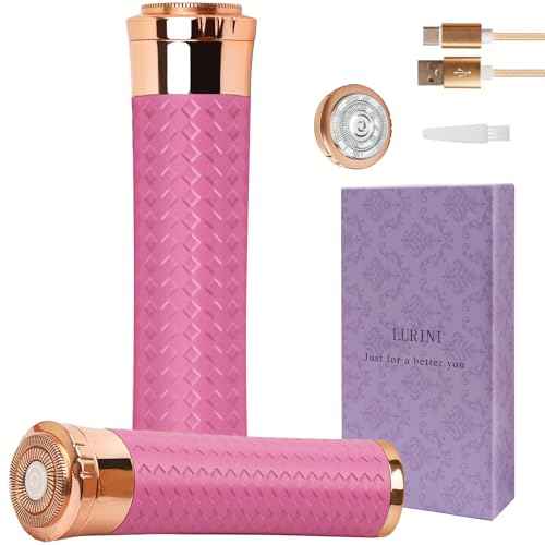 Facial Hair Remover for Women, Painless Rechargeable Hair Removal Device, Comes with 2 Replacement Heads, Portable Electric Shaver/Razors for Face, Chin, Upper Lip, arms and Peach Fuzz (Pink)