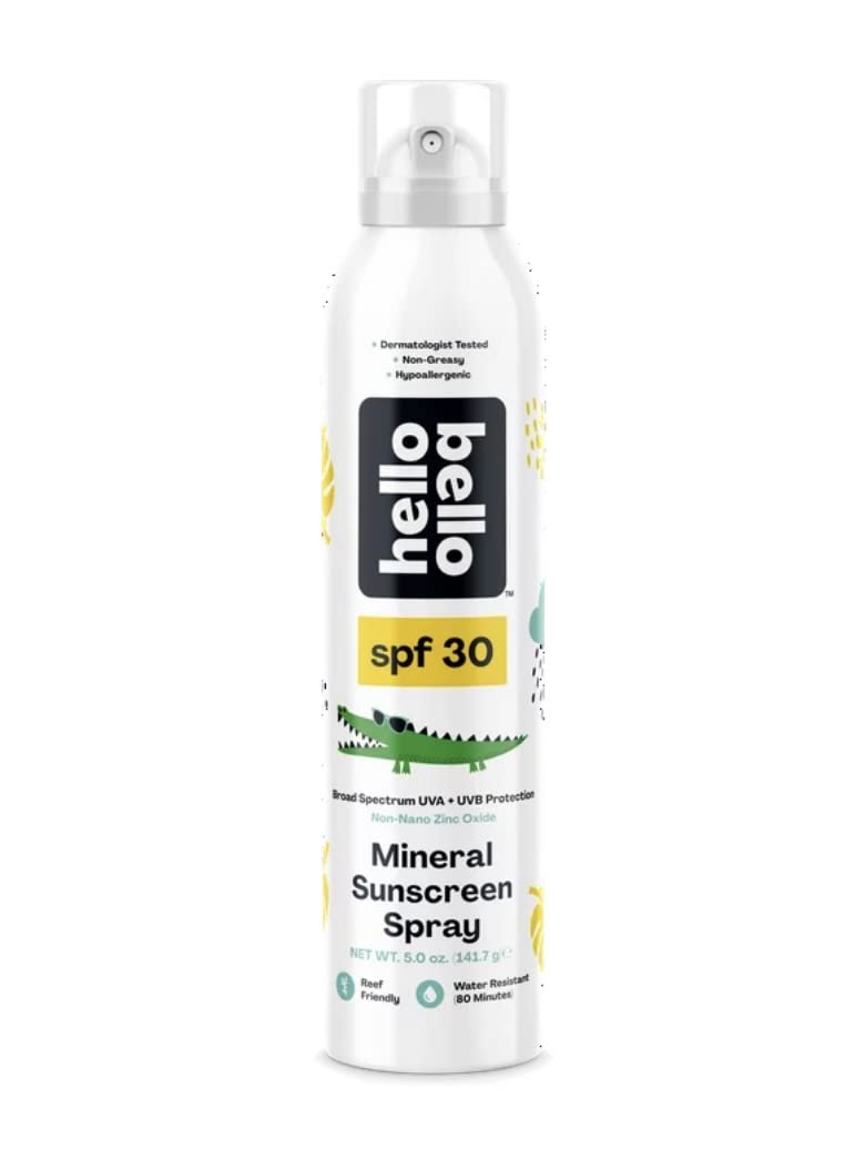 Hello Bello Mineral Sunscreen Spray SPF 30, Broad Spectrum UVA and UVB Protection, Reef Friendly and Water Resistant, Hypoallergenic