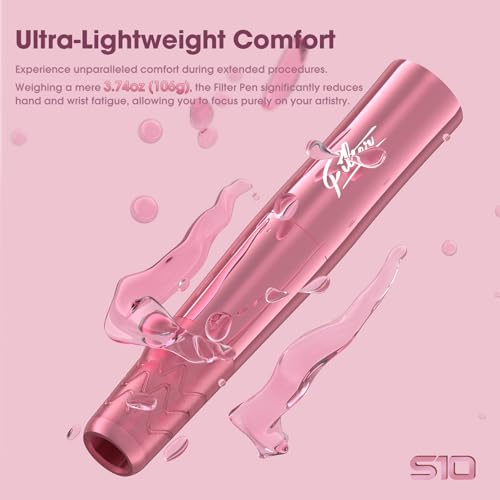 Filter Tattoo Gun - Permanent Makeup 2.8mm Stroke Machine with 2Pcs Battery Power Supply Lightweight Tattoo Pen for Beginners and Women Artists (S10 Pink)