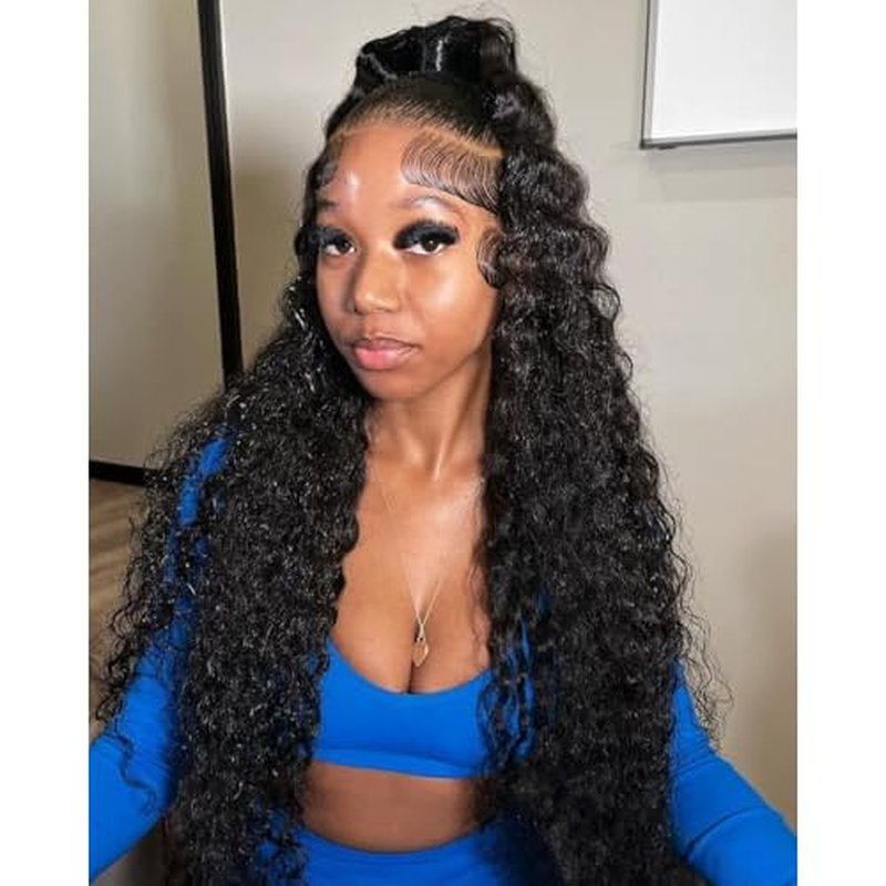 Deep Wave Lace Front Wig Human Hair 200% Density Curly Human Hair Wig 13x6 Wet and Wavy HD Lace Front Wigs Human Hair Pre Plucked Deep Wave Wig for Women with Baby Hair(26 Inch)