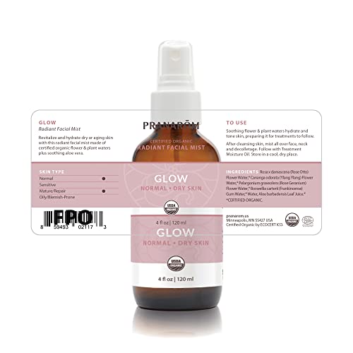 Facial Mist (4oz / 120ml) - 100% Pure & Natural Essential Oil Facial Mist for Dry Skin Hydration & Toning (Glow (Dry Skin))