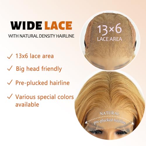 26Inch Honey Blonde 13¡¿6 Lace Front Wigs 130% Density Body Wave Transparent Lace Front Wigs Free Part Pre Plucked Glueless Wigs for Women with Baby Hair Synthetic Hair