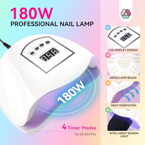 Saviland Gel Nail Polish Kit with U V Light: 27+3 Colors Nail Gel Polish Soak-Off U V Gel 180W Nail Lamp Base & Top Gel Electric Nail Drill Basic Nail Art Tools Manicure Kit for Nail Salon Home DIY