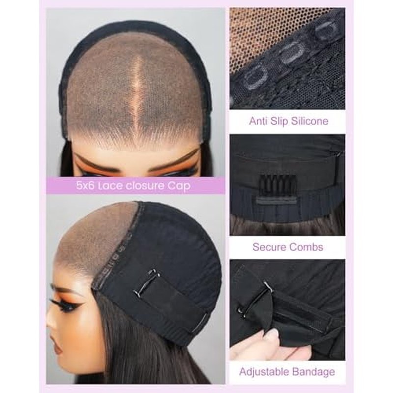 Arabella Hair 5x6 Bob Wig Human Hair Ready to Go Glueless Wigs Human hair 12A Straight Glueless Bob Wig Pre Cut Lace Pre Plucked Bleached Tiny Knots 12inch