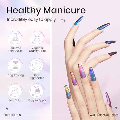 Magnetic Cat Eye Gel Nail Polish Set 12 Colors Cateye Gel Polish with Magnetic Stick Chameleon Cat Eye Gel Aurora Cat Eye Gel and Glass Cat Eye Gel Collection for Home DIY Manicure