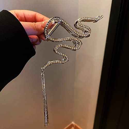 Bedazzled Sparkle Claw Clip Dangling Chain Diamond Hair Clips Fancy Silver Claw Clip Prom Snake Accessories for Women Fairy Hair Clip (SILVER)