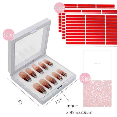 32 Pack Press On Nail Packaging Boxes - 3D Floating Storage and Display Box With 90pcs Double Sided Adhesive Tape for Nail Tech
