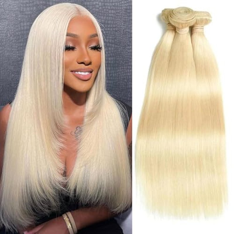 613 Color 3Bundles Human Hair Real Straight Human Hair Extensions Light Blonde Color 3Bundles Human Hair Bundles Enough to full head (161820 Inch)