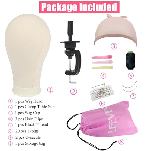 Leeven 21"-24" Poly Canvas Block Head Professional Mannequin Canvas Head for Making, Drying,Styling Wigs with Table Clamp Stand 22 Inch
