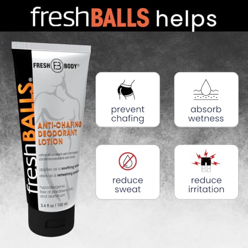 Fresh BALLS Deodorant Cream to Powder | Men's Anti-Chafing Lotion and Balls Deodorant, Hygiene for Groin Area, 3.4 fl oz (Pack of 6)