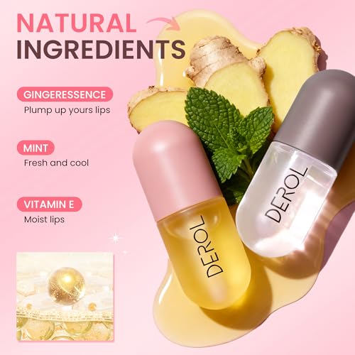 DEROL Lip Plumper by Vafee, Natural Lip Plumper and Lip Care Serum, Lip Enhancer for Fuller, Lip Mask, Beautiful Fuller, Hydrating & Reduce Fine Lines 5.5ML (Day& Night)