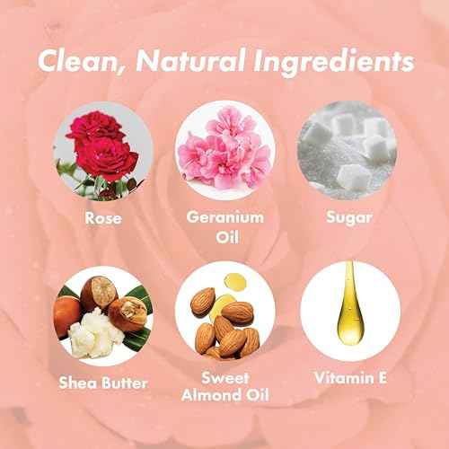 Rose Petal Scrub Foot & Body Exfoliator Infused with Vitamin E and Rose Natural Exfoliating Sugar Body Scrub for Toning Cellulite Skin Care by Handmade Heroes