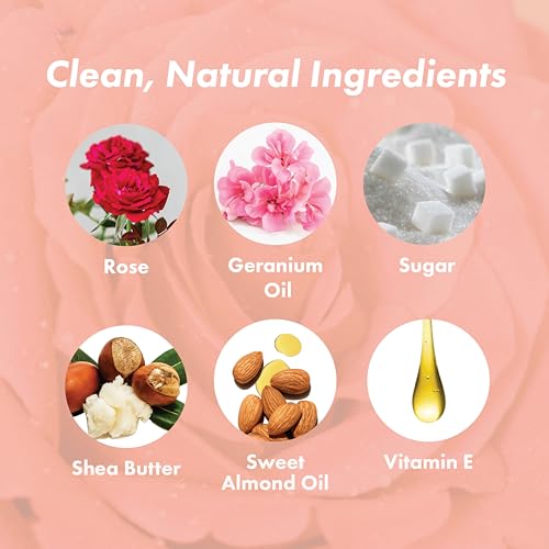 Rose Petal Scrub Foot & Body Exfoliator Infused with Vitamin E and Rose Natural Exfoliating Sugar Body Scrub for Toning Cellulite Skin Care by Handmade Heroes Body Skincare Stocking Stuffers