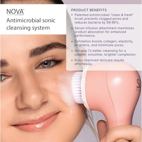 Spa Sciences - NOVA - Sonic Cleansing Brush with Bristles & Infusion System ? Anti-Aging Facial Exfoliating, Waterproof, and USB Rechargeable